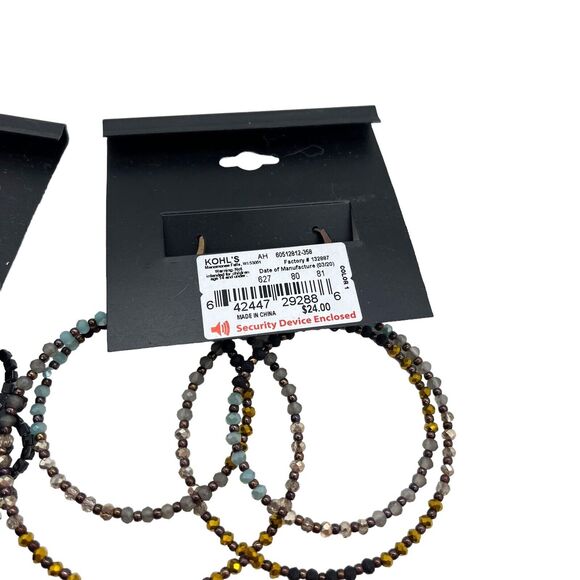 Simply Vera Vera Wang Earrings Leverback Beaded Drop Hoop New on Card Earthy - Picture 4 of 11
